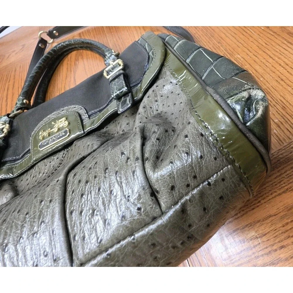 COACH PINNACLE GREEN OSTRICH GATOR MIXED LEATHER SATCHEL LIMITED EDITION #18611
